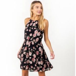 Francesca's Black & Pink Floral Spaghetti Strap Dress, Size L